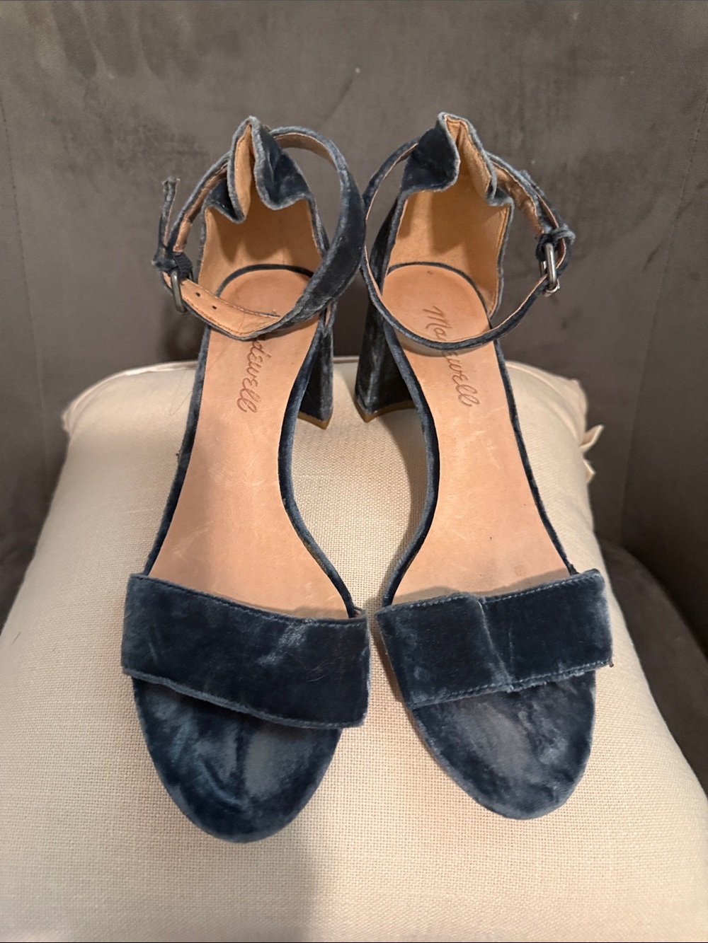 MADEWELL Velvet Ankle-Strap Block Heel Sandals - Navy